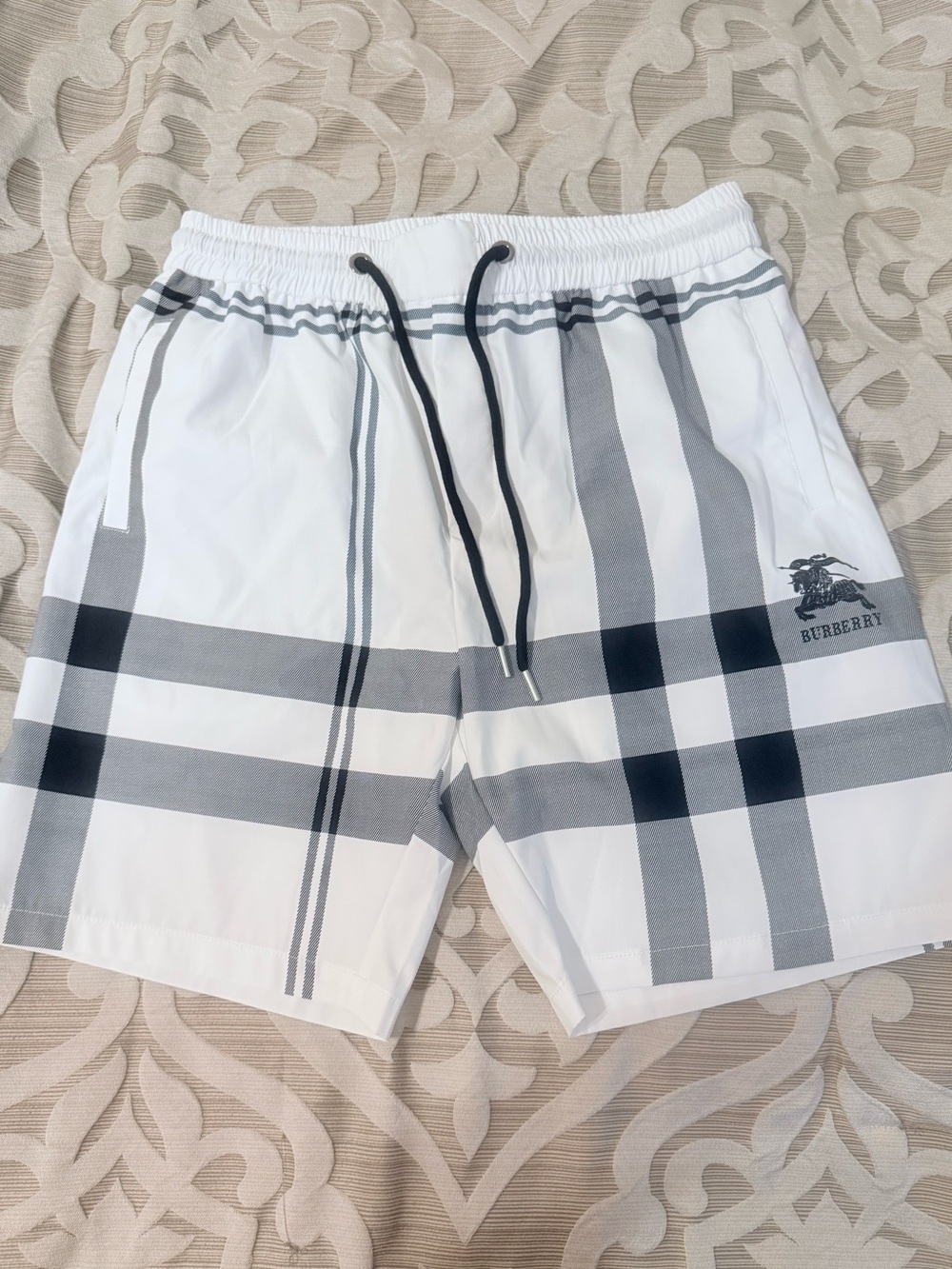 Burberry White and Black Plaid Swim Shorts